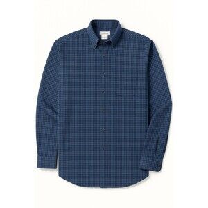LL Bean Men's XL Blue Black Micro Check Shirt Regular Fit Button Dn Long Sleeve